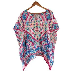 Chicos Linen Kimono Top Womens Size L/XL Multicolor Floral Boho Sheer Beach